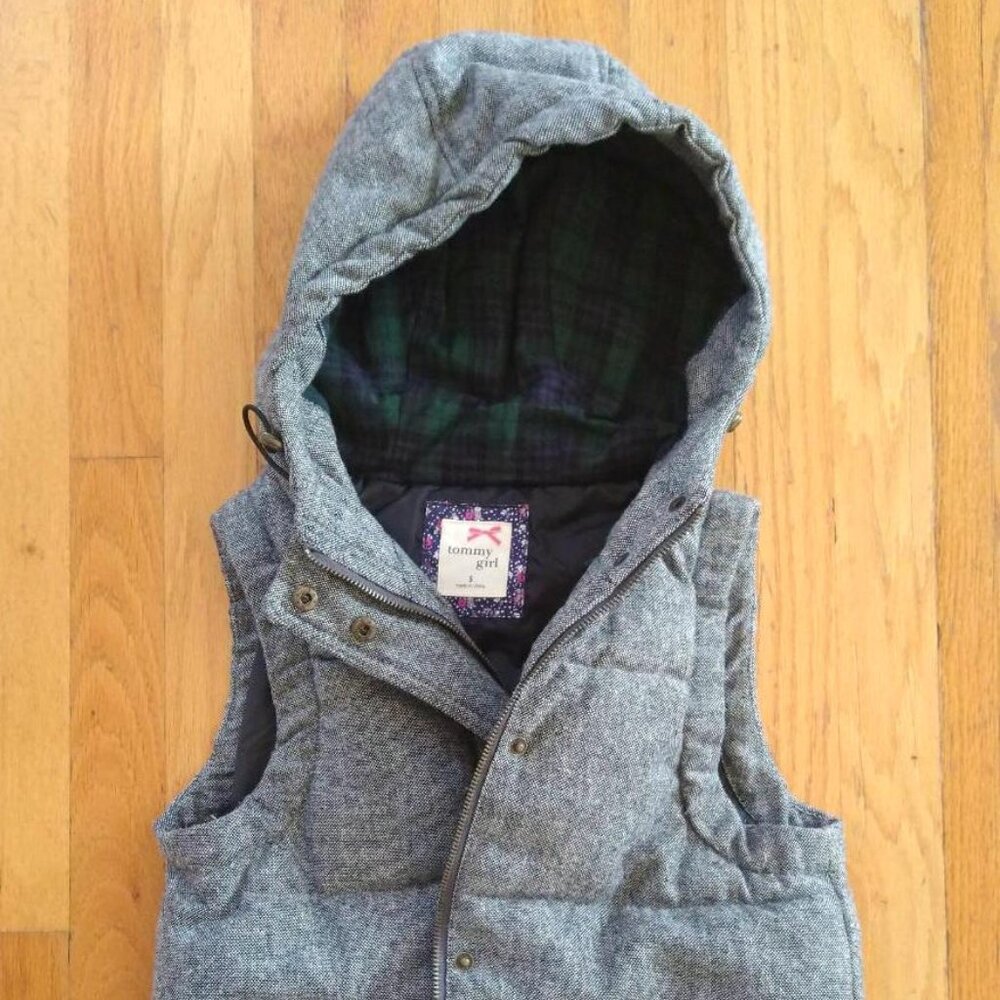Tommy Girl Womens Gray Hooded Jacket Vest Sleeveless Size Small NICE!!